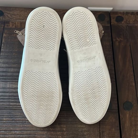 J Slides Womens Tristan Tan Leather Platform Sneaker Booties Faux Fur Size 8.5 - Picture 11 of 11